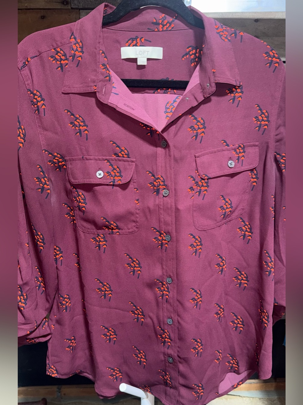 LOFT Mauve Floral Button-Up Shirt Jacket Large